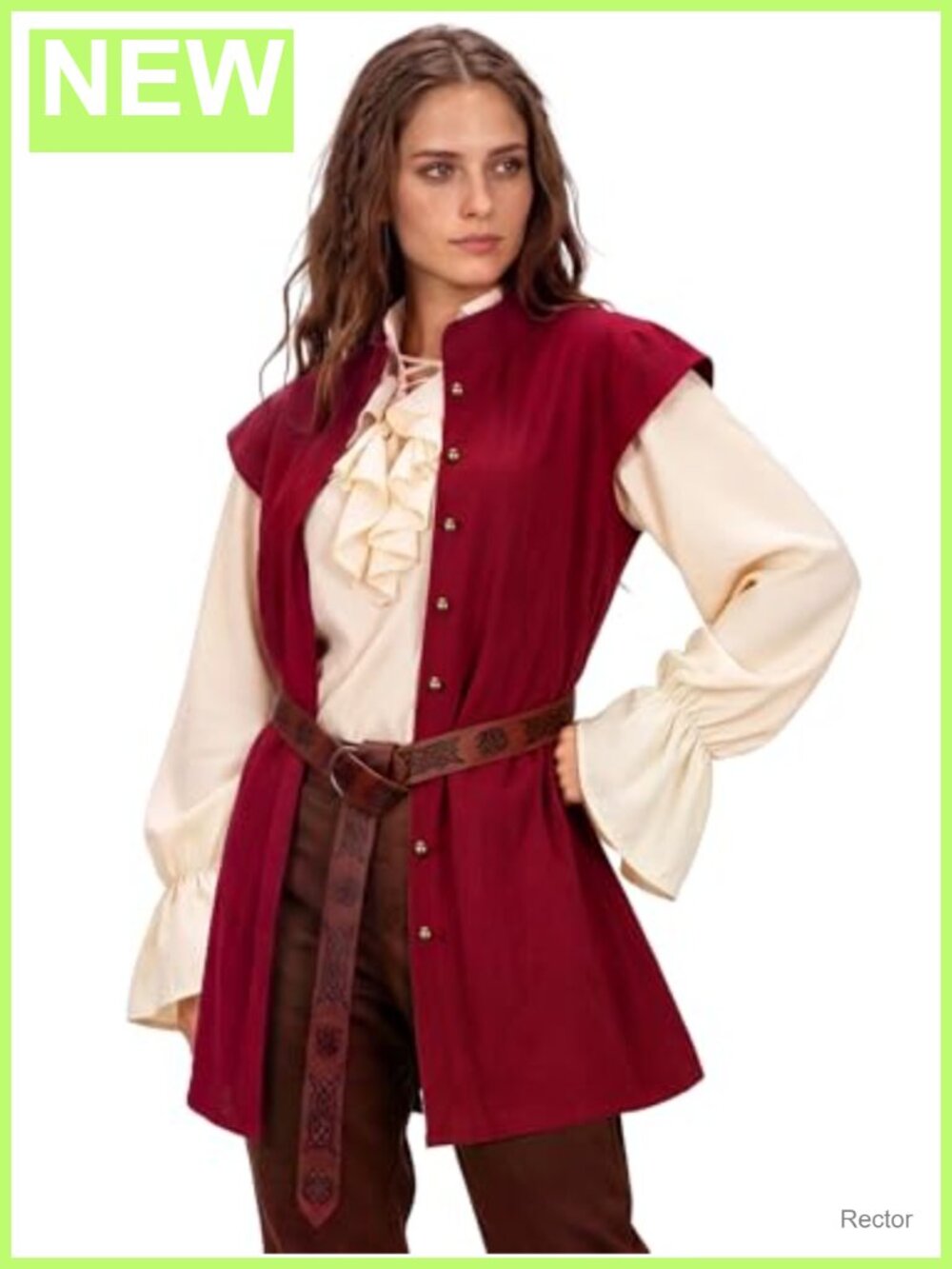Medieval Pirate Vest with Belt Cotton Renaissance Waistcoat LARP